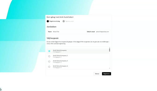 Aktivera Amili Autocollect steg 3