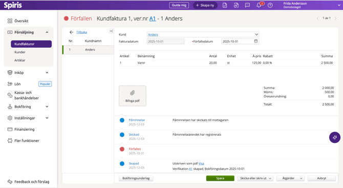 Historik faktura Spiris