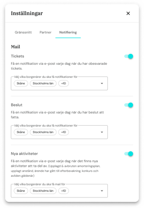 Inställningar - notiser från Amili