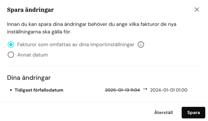 Spara importinställningar